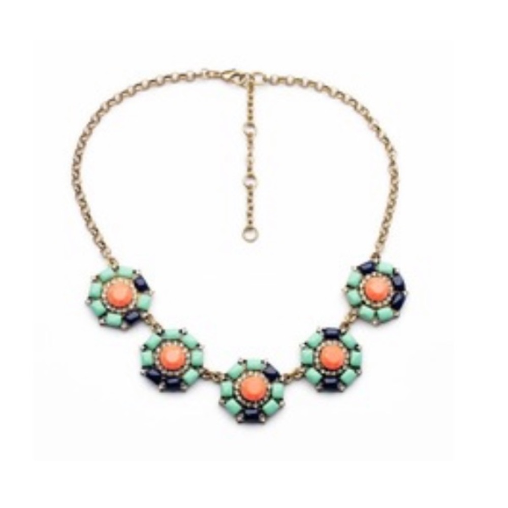Circle Orange Green Navy Statement Necklace